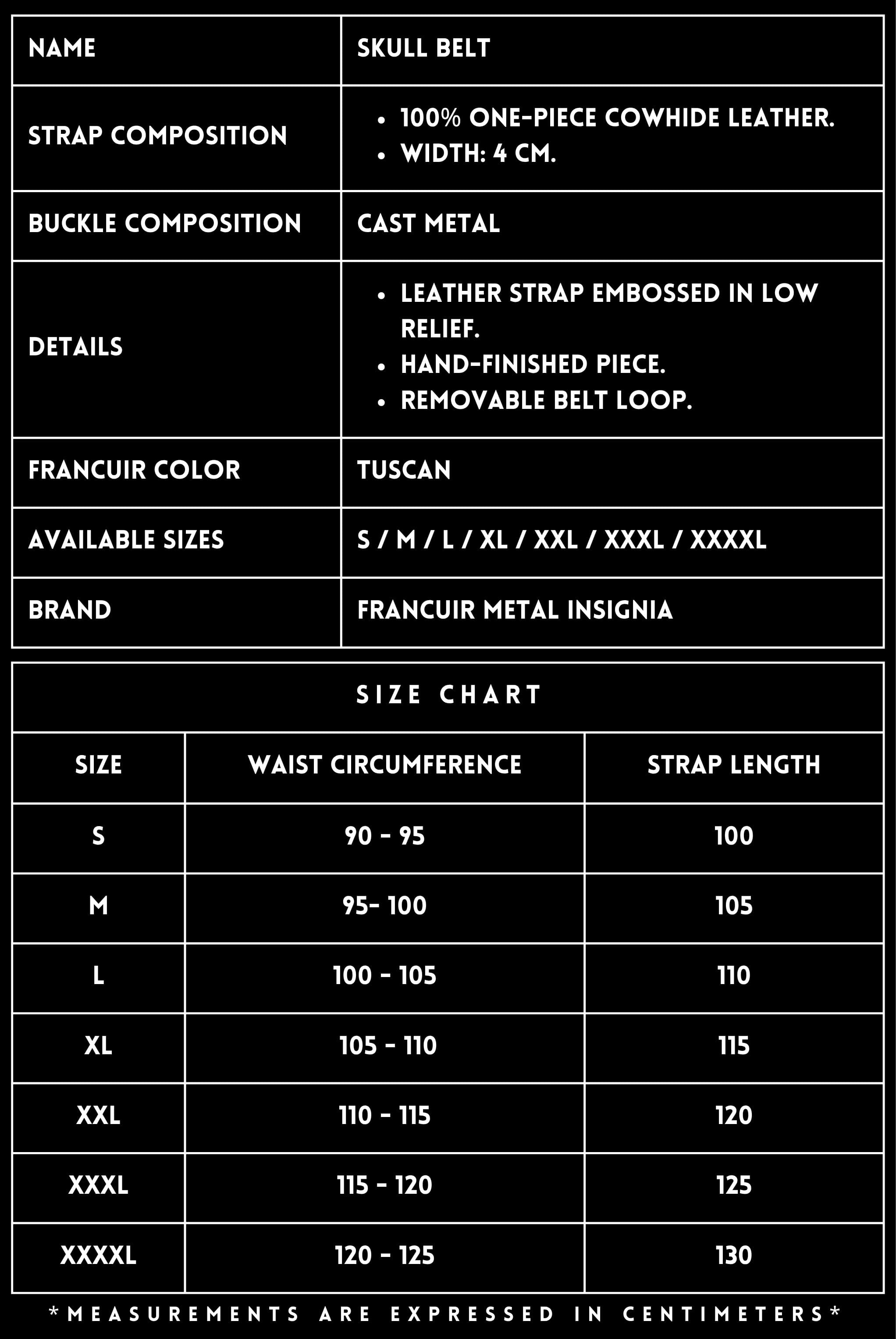 TECHNICAL SPECIFICATIONS_LEATHER BELT_TUSCAN SKULL_FRANCUIR